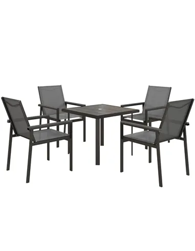 Outsunny Five-Piece Metal Dining Set, with Glass-Top Table - Grey