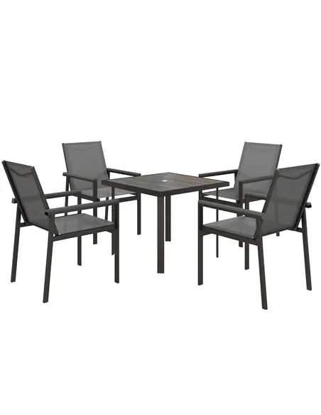 Outsunny Five-Piece Metal Dining Set, with Glass-Top Table - Grey