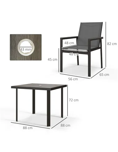 Outsunny Five-Piece Metal Dining Set, with Glass-Top Table - Grey