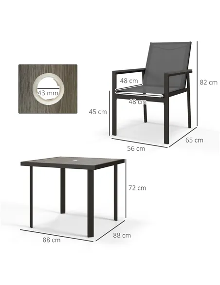 Outsunny Five-Piece Metal Dining Set, with Glass-Top Table - Grey