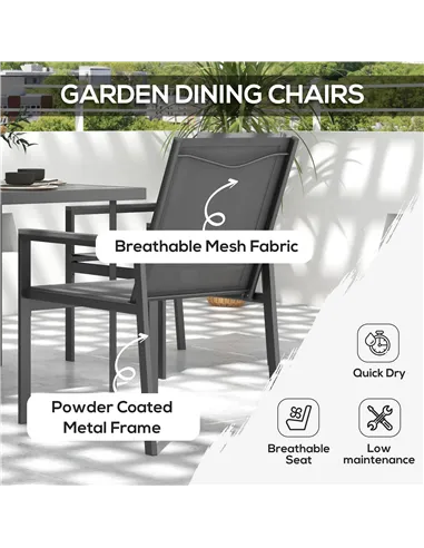 Outsunny Five-Piece Metal Dining Set, with Glass-Top Table - Grey