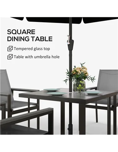 Outsunny Five-Piece Metal Dining Set, with Glass-Top Table - Grey
