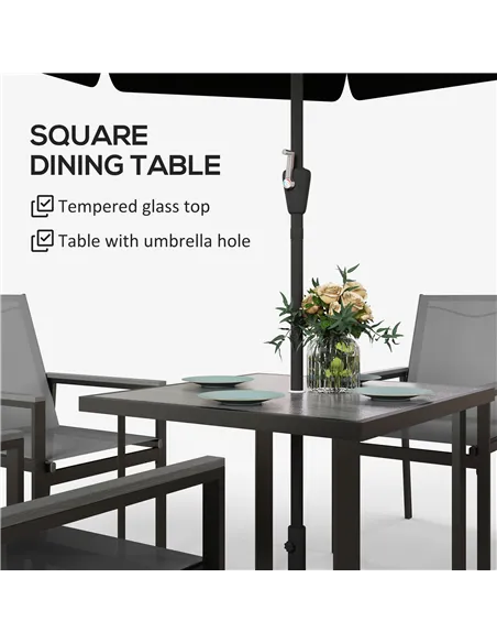 Outsunny Five-Piece Metal Dining Set, with Glass-Top Table - Grey