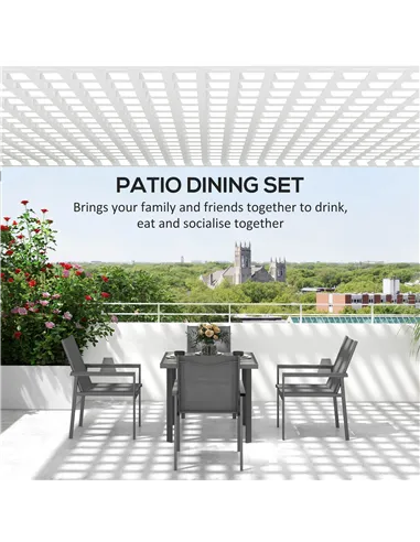 Outsunny Five-Piece Metal Dining Set, with Glass-Top Table - Grey