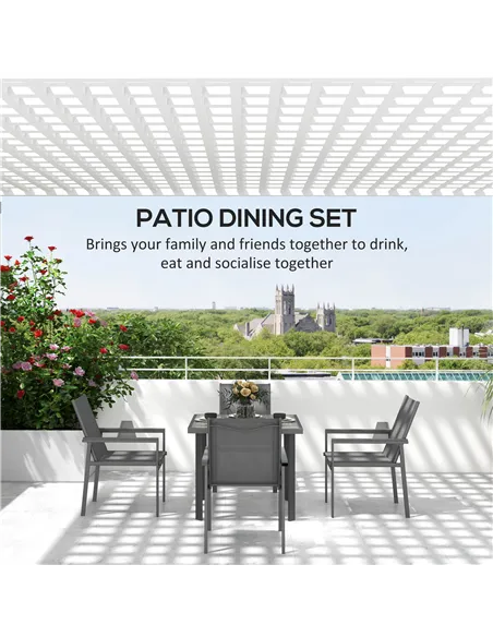 Outsunny Five-Piece Metal Dining Set, with Glass-Top Table - Grey