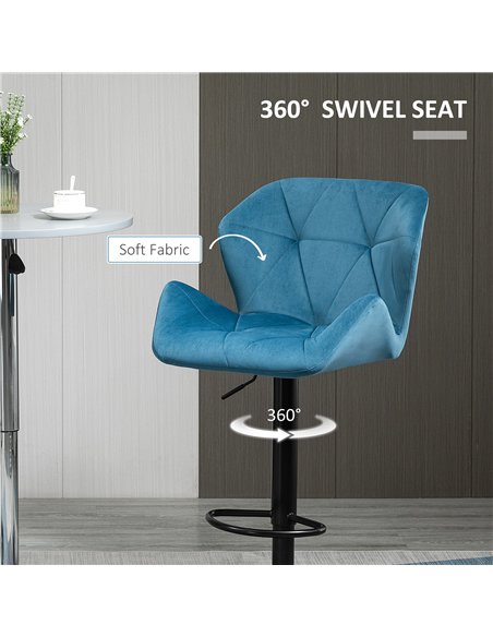 HOMCOM Bar Stools Set Of 2, Luxurious Velvet-Touch Barstools with Metal Frame Footrest Round Base Triangle Indenting Moulded Sea