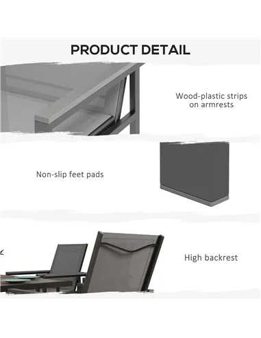 Outsunny Five-Piece Metal Dining Set, with Glass-Top Table - Grey