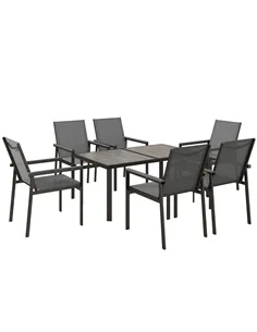 Outsunny Seven-Piece Metal Dining Set, with Glass-Top Table - Grey