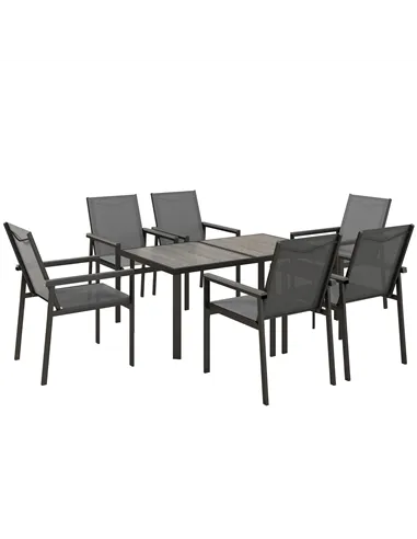 Outsunny Seven-Piece Metal Dining Set, with Glass-Top Table - Grey