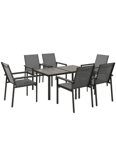 Outsunny Seven-Piece Metal Dining Set, with Glass-Top Table - Grey