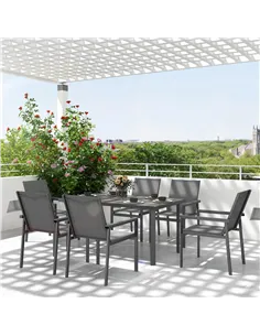 Outsunny Seven-Piece Metal Dining Set, with Glass-Top Table - Grey 2