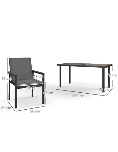 Outsunny Seven-Piece Metal Dining Set, with Glass-Top Table - Grey