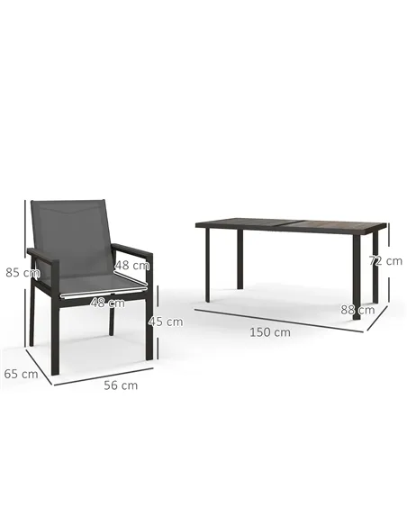 Outsunny Seven-Piece Metal Dining Set, with Glass-Top Table - Grey