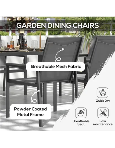 Outsunny Seven-Piece Metal Dining Set, with Glass-Top Table - Grey