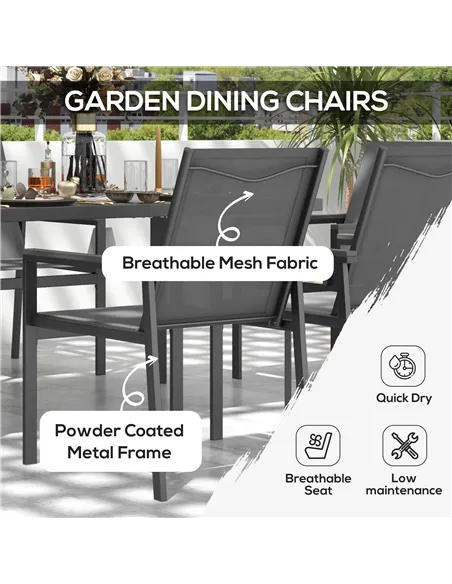 Outsunny Seven-Piece Metal Dining Set, with Glass-Top Table - Grey