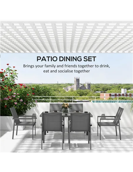 Outsunny Seven-Piece Metal Dining Set, with Glass-Top Table - Grey