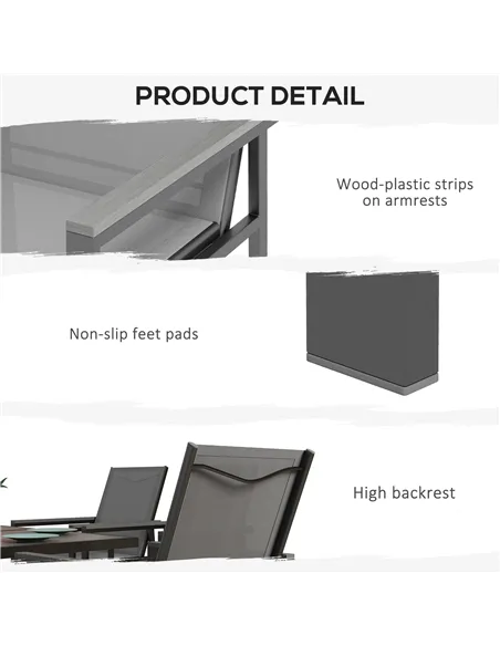 Outsunny Seven-Piece Metal Dining Set, with Glass-Top Table - Grey