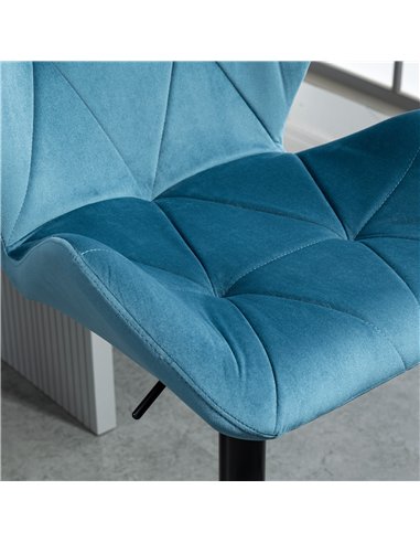 HOMCOM Bar Stools Set Of 2, Luxurious Velvet-Touch Barstools with Metal Frame Footrest Round Base Triangle Indenting Moulded Sea