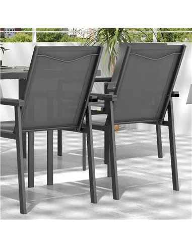 Outsunny Seven-Piece Metal Dining Set, with Glass-Top Table - Grey