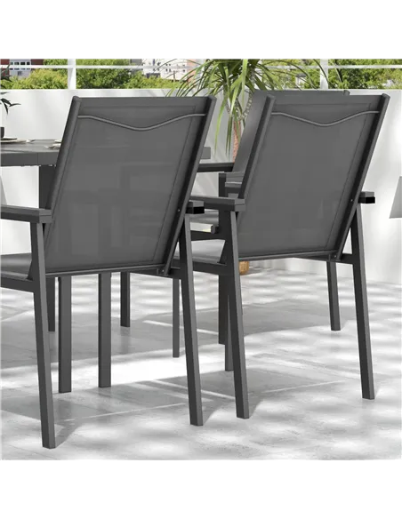 Outsunny Seven-Piece Metal Dining Set, with Glass-Top Table - Grey