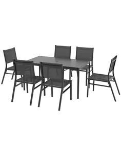Outsunny Seven-Piece Steel Dining Set, with Aluminium-Top Table