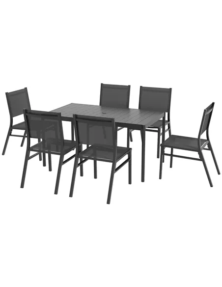 Outsunny Seven-Piece Steel Dining Set, with Aluminium-Top Table