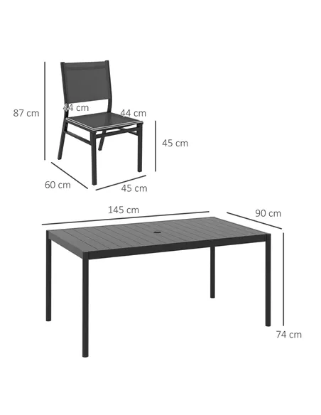 Outsunny Seven-Piece Steel Dining Set, with Aluminium-Top Table