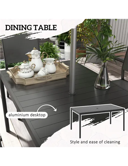 Outsunny Seven-Piece Steel Dining Set, with Aluminium-Top Table