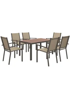 Outsunny Seven-Piece Garden Dining Set, with Plastic Wood-Top Table - Brown