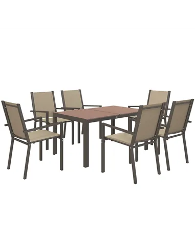 Outsunny Seven-Piece Garden Dining Set, with Plastic Wood-Top Table - Brown