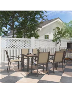 Outsunny Seven-Piece Garden Dining Set, with Plastic Wood-Top Table - Brown 2