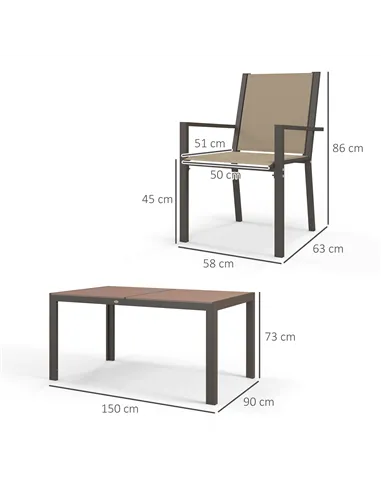 Outsunny Seven-Piece Garden Dining Set, with Plastic Wood-Top Table - Brown