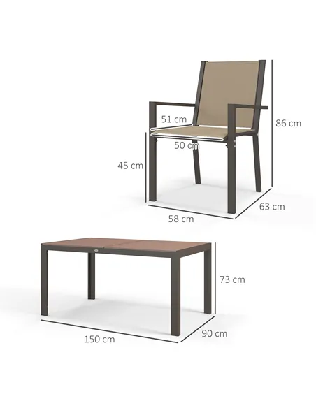 Outsunny Seven-Piece Garden Dining Set, with Plastic Wood-Top Table - Brown