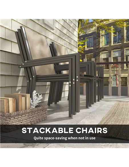 Outsunny Seven-Piece Garden Dining Set, with Plastic Wood-Top Table - Brown