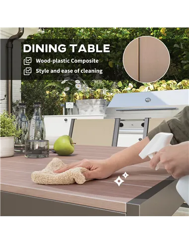 Outsunny Seven-Piece Garden Dining Set, with Plastic Wood-Top Table - Brown