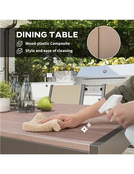 Outsunny Seven-Piece Garden Dining Set, with Plastic Wood-Top Table - Brown