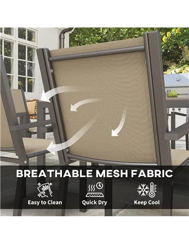 Outsunny Seven-Piece Garden Dining Set, with Plastic Wood-Top Table - Brown