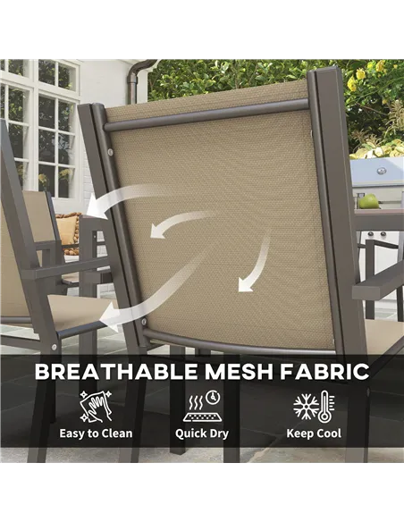 Outsunny Seven-Piece Garden Dining Set, with Plastic Wood-Top Table - Brown