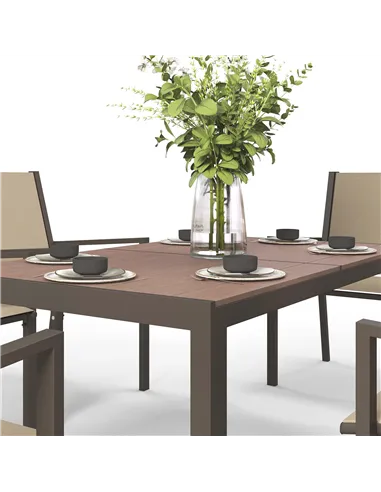 Outsunny Seven-Piece Garden Dining Set, with Plastic Wood-Top Table - Brown