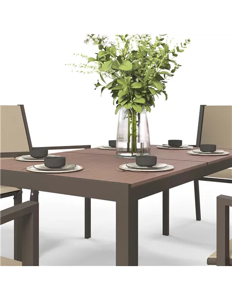 Outsunny Seven-Piece Garden Dining Set, with Plastic Wood-Top Table - Brown