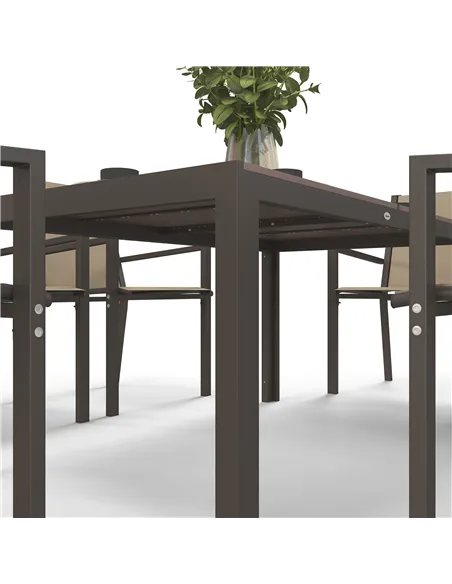 Outsunny Seven-Piece Garden Dining Set, with Plastic Wood-Top Table - Brown