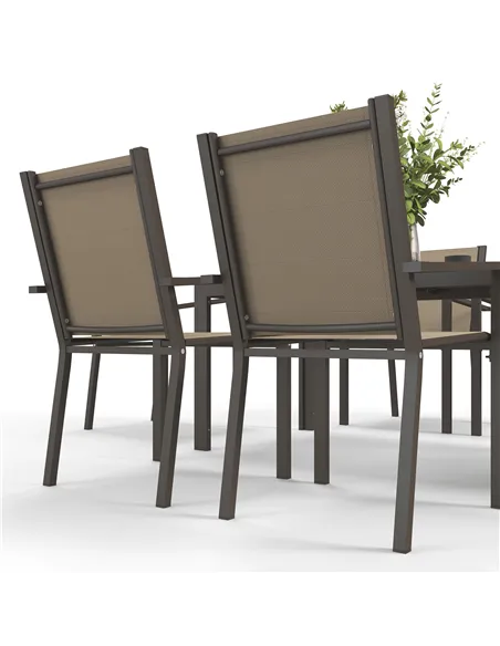 Outsunny Seven-Piece Garden Dining Set, with Plastic Wood-Top Table - Brown