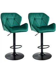 HOMCOM Bar Stools Set Of 2, Velvet-Touch Barstools with Metal Frame Footrest and Adjustable Height, Green