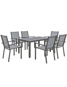 Outsunny Seven-Piece Garden Dining Set, with Plastic Wood-Top Table - Grey