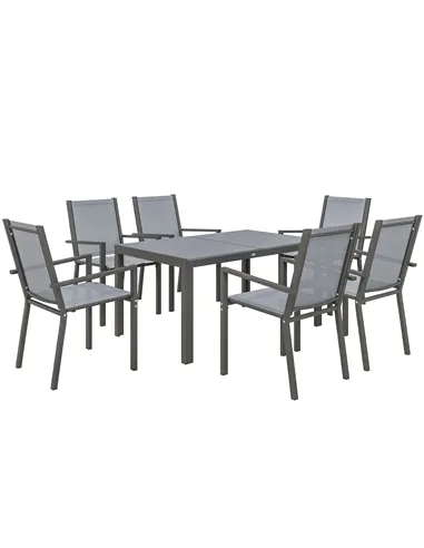 Outsunny Seven-Piece Garden Dining Set, with Plastic Wood-Top Table - Grey