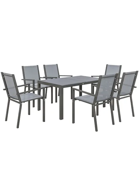 Outsunny Seven-Piece Garden Dining Set, with Plastic Wood-Top Table - Grey