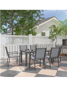 Outsunny Seven-Piece Garden Dining Set, with Plastic Wood-Top Table - Grey 2