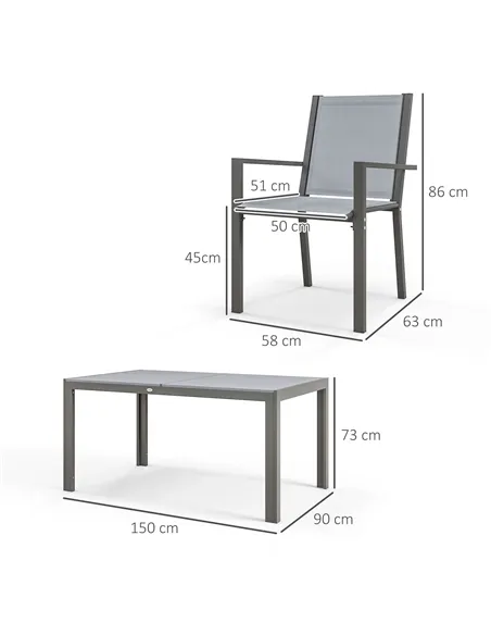 Outsunny Seven-Piece Garden Dining Set, with Plastic Wood-Top Table - Grey