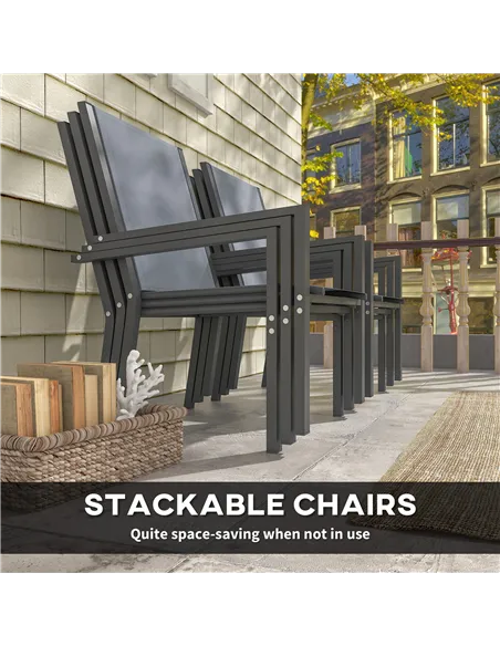 Outsunny Seven-Piece Garden Dining Set, with Plastic Wood-Top Table - Grey