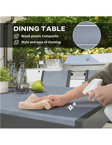 Outsunny Seven-Piece Garden Dining Set, with Plastic Wood-Top Table - Grey